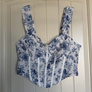 Floral Blue and White Women's Top